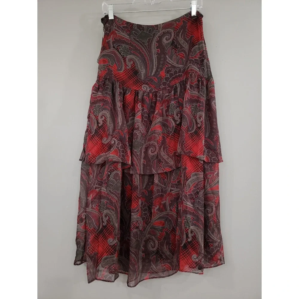 NEW SZ 6 Ralph Lauren Floral Paisley Print Tiered Midi Skirt Gothic punk carreer